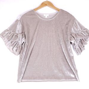 Secret Charm Velvet Ruffle Sleeve Top Small‎ Beige Balletcore Cottagecore Chic